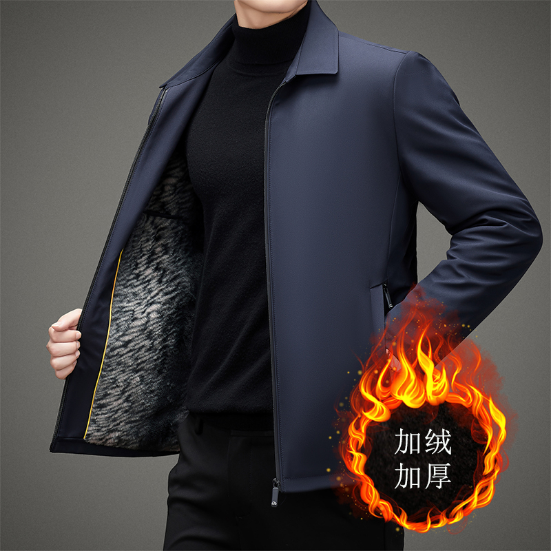 加绒夹克男商务休闲外套中老年人爸爸装外套加绒加厚6523-1P75，男装夹克，星座1010A-1