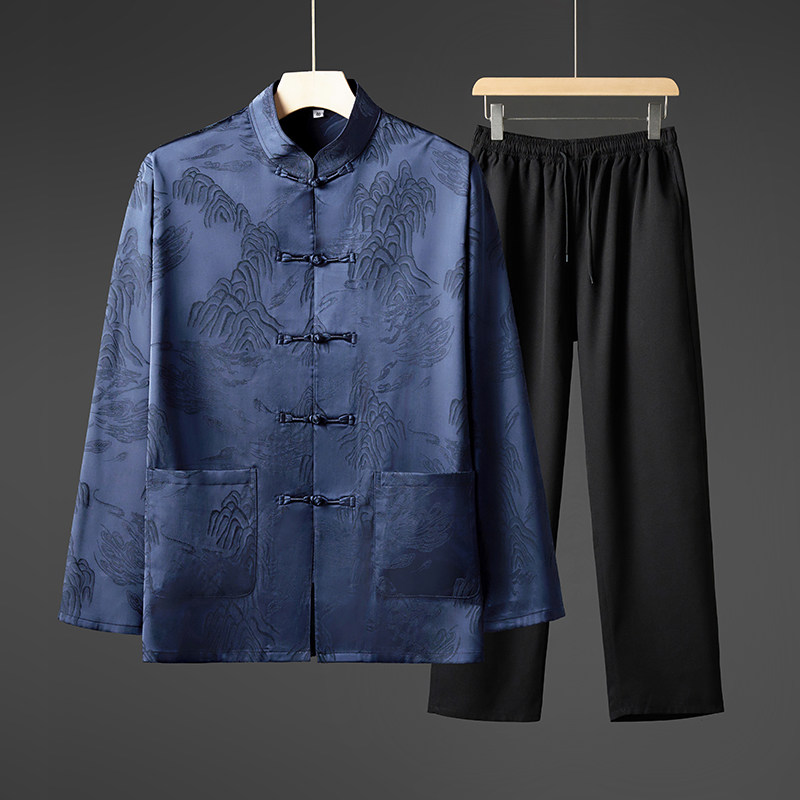 风长袖套装男爸爸装装唐装两件套P52单件上衣批37，男装休闲套装，星座1010A-1