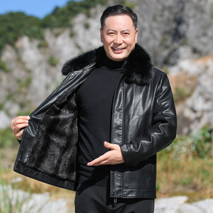 中老年皮夹克棉衣男加绒加厚爸爸装外套皮棉袄毛领棉服M2090P110图片
