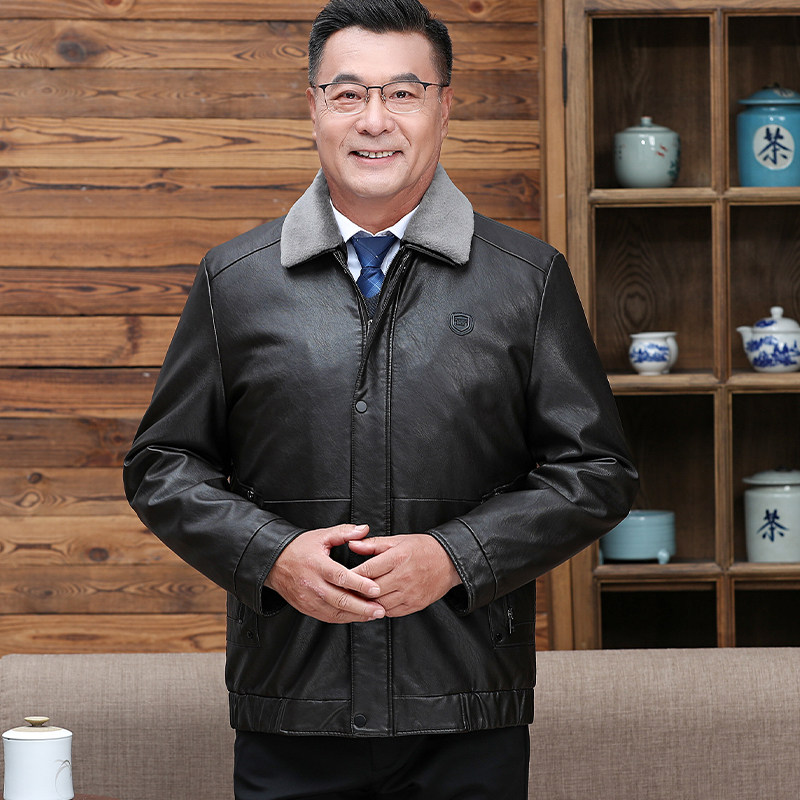 中老年人商务PU羽绒服男爸爸可脱卸内胆皮夹克羽绒真毛领2217P225,男装羽绒服,星座1010A-1