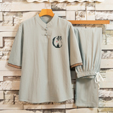 夏天中年男装棉套装宽松休闲爸爸夏季短袖青年风套装T101P48，男装休闲套装，星座1010A-1