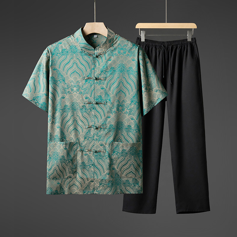 夏季风短袖套装男中老年人休闲爸爸爷爷装单上衣批35T601P50，男装休闲套装，星座1010A-1