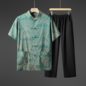 夏季风短袖套装男中老年人休闲爸爸爷爷装单上衣批35T601P50，男装休闲套装，星座1010A-1