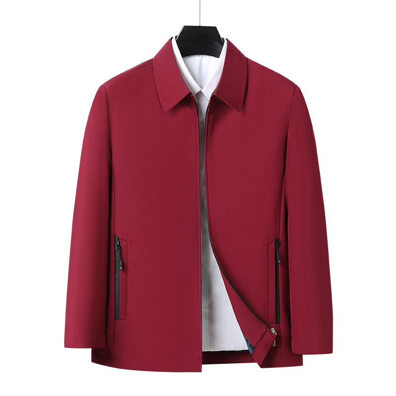 翻领夹克男爸爸装商务公务行政夹克外套中老年本命年红色6528P60，男装夹克，星座1010A-1