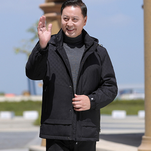 中老年男装时尚羽绒服男爸爸冬装印花中长款加厚保暖外套2266P210