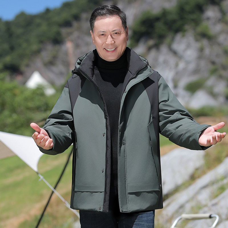 羽绒服男爸爸装户外风冲锋羽绒上衣白鸭绒登山工作服红色5018P258,男装羽绒服,星座1010A-1