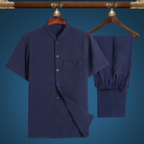 2191P50中老年人冰丝套装男爷爷夏装长裤短袖套装翻领风，男装休闲套装，星座1010A-1