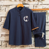 夏天中年男装棉套装宽松休闲爸爸夏季短袖青年风套装T101P48，男装休闲套装，星座1010A-1