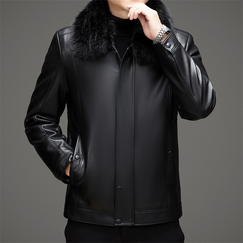 中老年男士加绒加厚皮夹克棉服爸爸冬装厚款皮棉衣外套M2090P110,男装皮衣,星座1010A-1