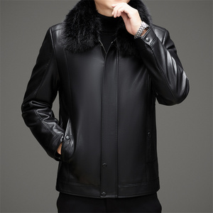 中老年男士加绒加厚皮夹克棉服爸爸冬装厚款皮棉衣外套M2090P110图片