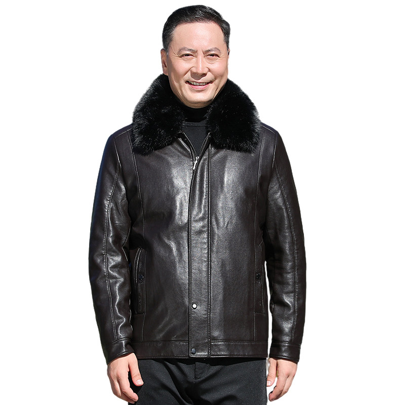 中老年皮夹克棉衣男加绒加厚爸爸装外套皮棉袄毛领棉服M2090P110,男装皮衣,星座1010A-1