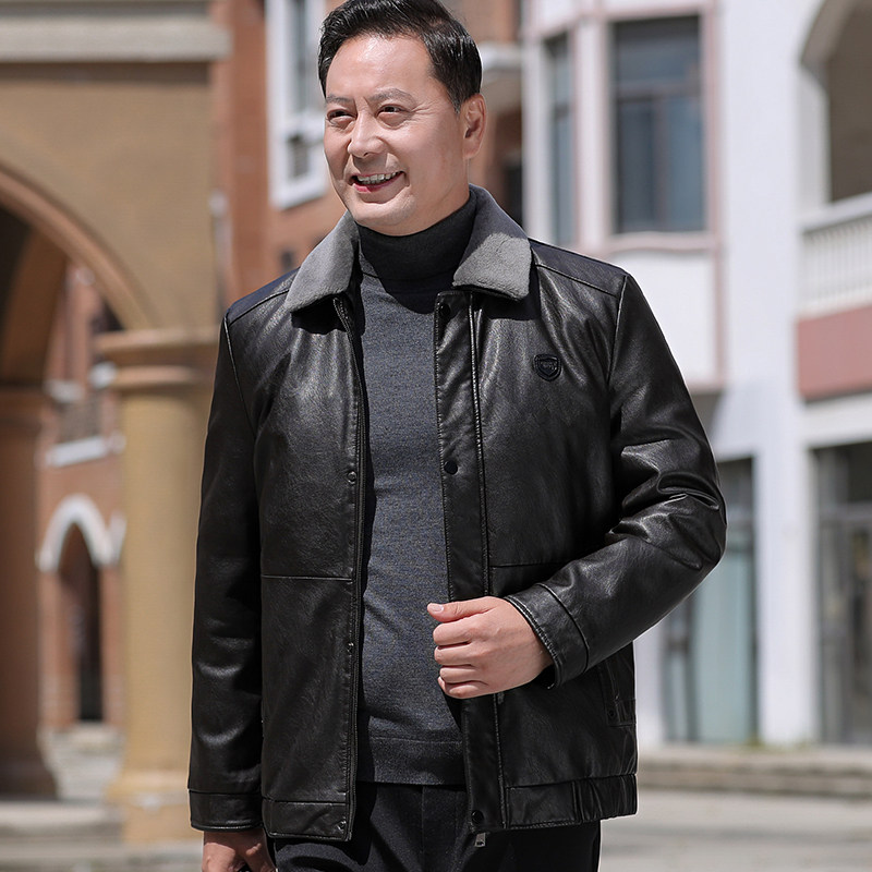 中老年商务休闲羽绒绒服男可脱卸内胆PU皮夹克羽绒真毛领2217P225,男装羽绒服,星座1010A-1
