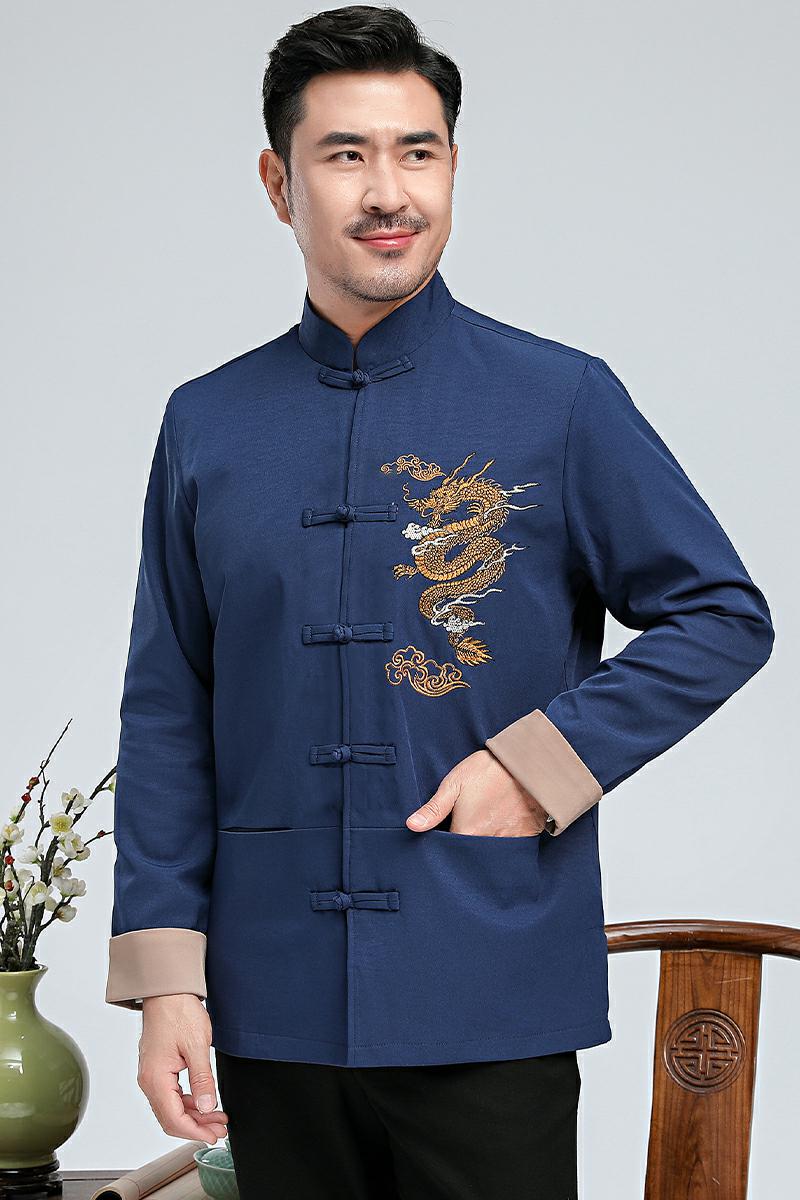 新风唐装夹克男中青年中龙刺绣盘扣春秋休闲汉服外套3301P75,男装民族服装,星座1010A-1