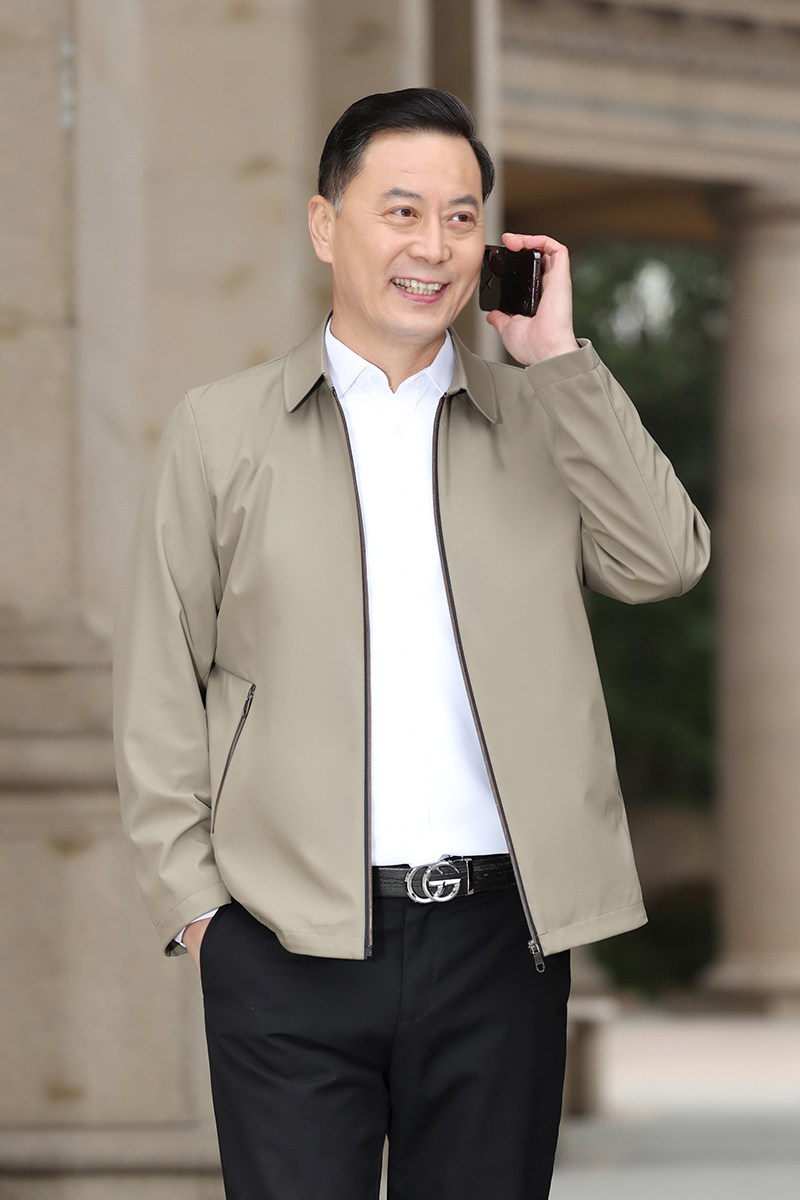 中年翻领夹克男透气休闲茄克衫薄款春秋时尚外套爸爸装秋装B08P55,男装夹克,星座1010A-1