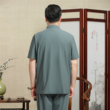 【牛奶丝】风夏季男装套装冰丝唐装盘扣爸爸装短袖5806P110，男装休闲套装，星座1010A-1