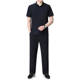 休闲运动套装男中年透气短袖T恤长裤冰丝无痕弹力两件套薄5605P85，男装休闲套装，星座1010A-1