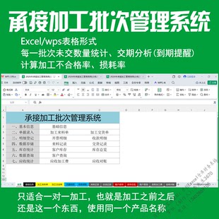 承接加工批次管理系统excel表格客户委托单来料交货跟踪交期分析
