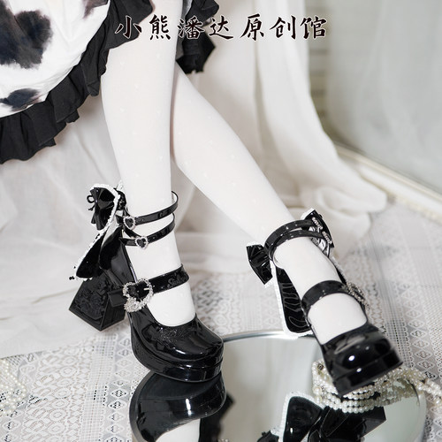 天鹅羽【预约】小熊潘达原创lo鞋防水台高跟鞋粗跟优雅可爱单鞋