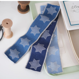 鞋 DENIM 硬挺服装 5.5cm牛仔星星双边须织带 包辅料 丹宁系列
