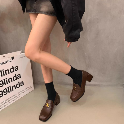 复古方头乐福鞋女鞋2025秋季新款英伦风小皮鞋韩版高跟单鞋一脚蹬