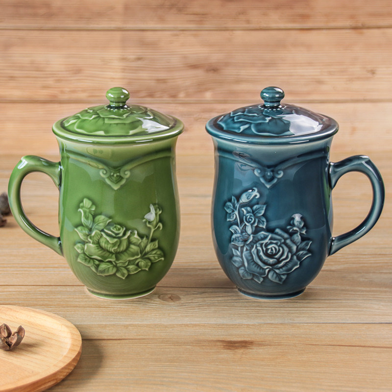 乾唐轩活瓷高杯愉悦三件月季石榴威震八方富贵茶水高杯子节庆礼物