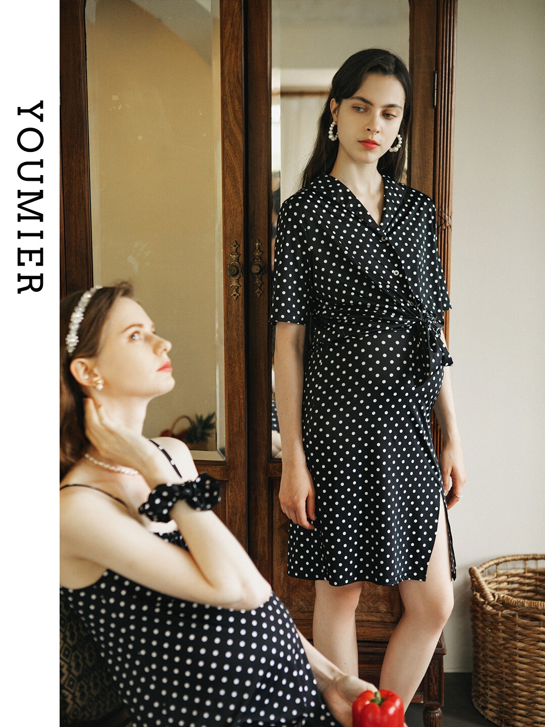 YOUMIL 출산 여름 착용 새로운 프랑스 출산 셔츠 폴카 도트 출산 반팔 탑 복고풍 유행