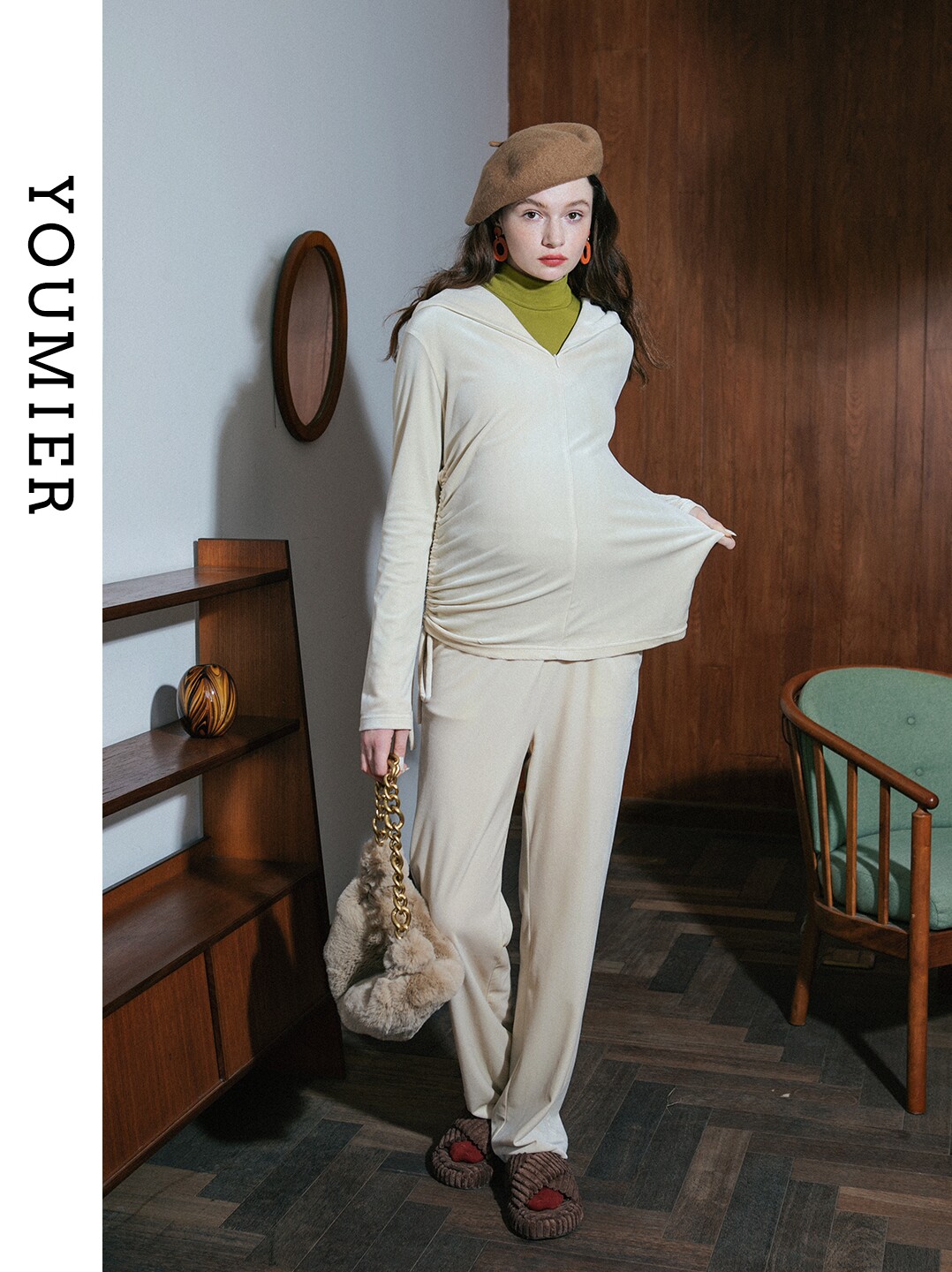 YOUMIL MATERNITY AUTUMN AND WINTER NEW MATERNITY SUIT TO WEAR A FASHIONABLE ATHLEISURE SWEATSHIRT TWO-PIECE SET