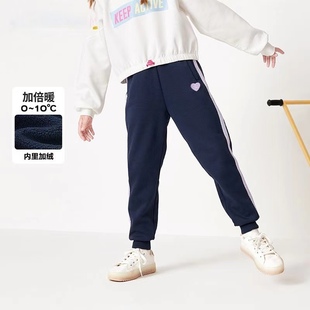 折扣班巴女童裤子25春秋冬装中大童加绒长裤保暖儿童运动休闲裤