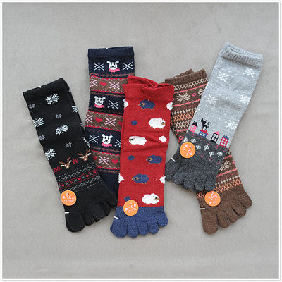 加厚保暖女羊毛秋冬中筒五指袜