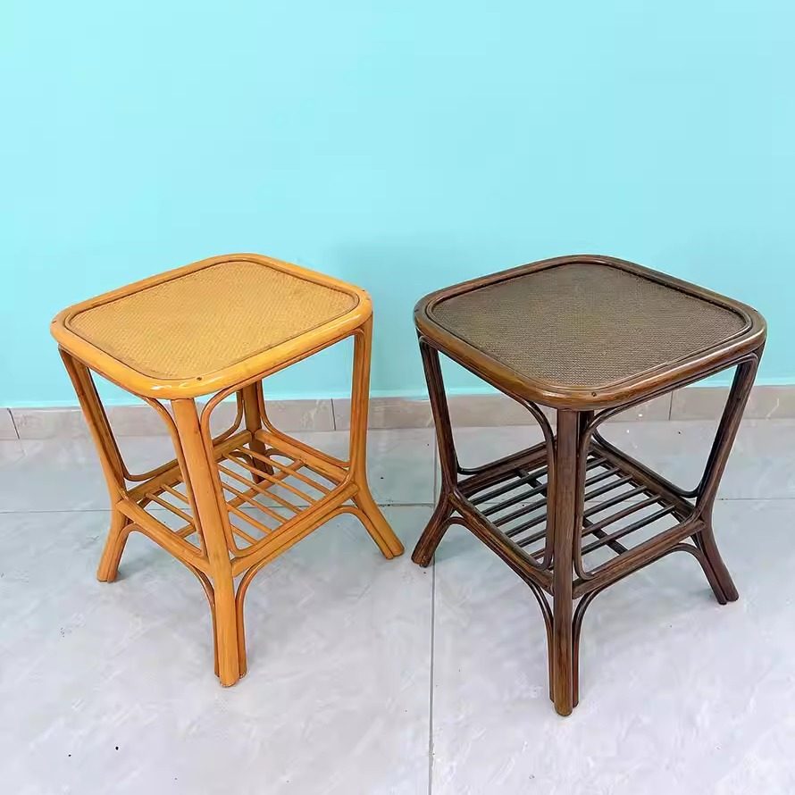 手工木质藤条编织家用简约小圆桌藤桌客厅边几阳台休闲小茶几桌子