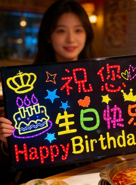 海底捞生日快乐led发光灯牌定制手举明星粉丝应援生日快乐字牌