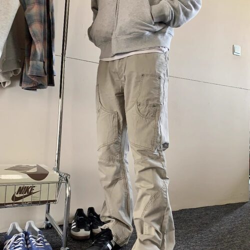 美式vibe微喇叭拼接工装牛仔裤男