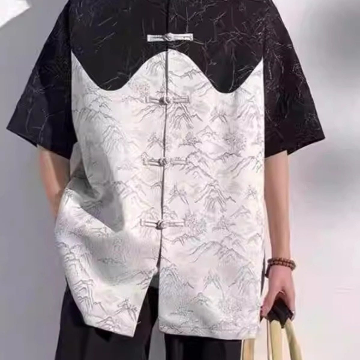 新中式竹子盘扣短袖衬衫男士夏季薄款2025新款国风复古设计感衬衣,男装,衬衫,淘宝优惠券,粉丝福利购,淘宝优惠卷