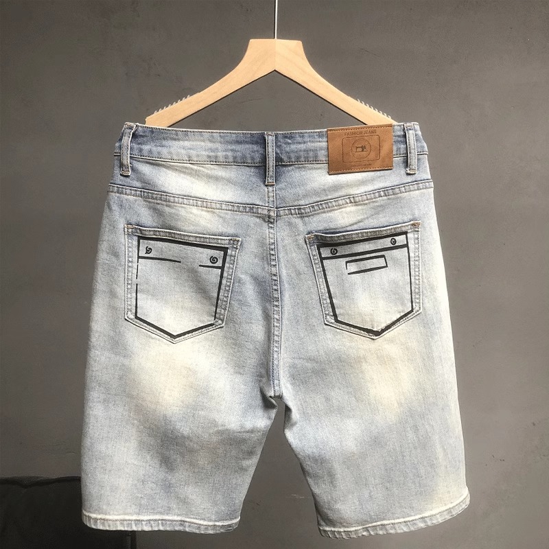 潮牌高端浅色牛仔短裤男士休闲