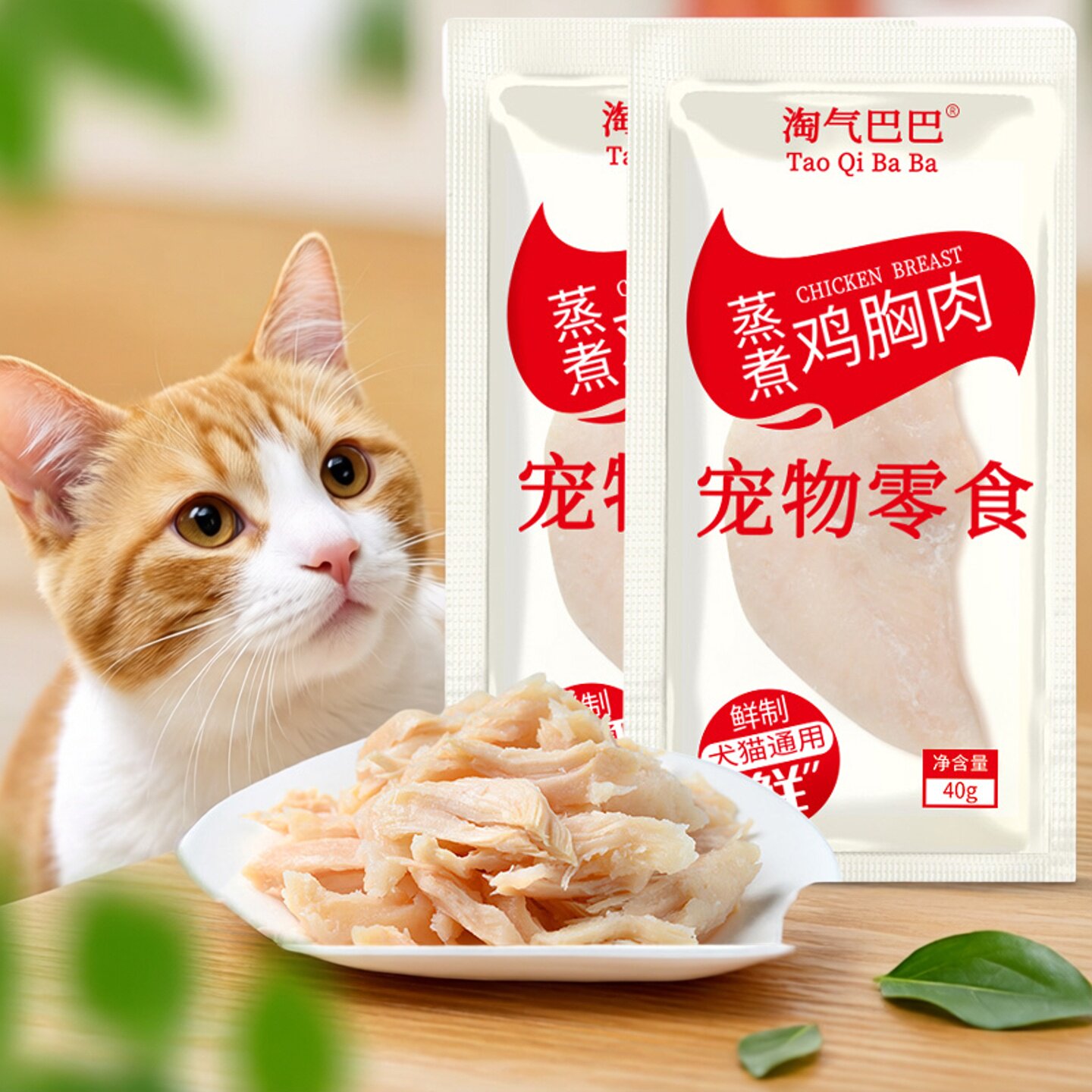 20袋水煮鸡胸肉蒸煮鸡胸肉猫犬通用宠物零食40g装包邮流浪猫狗舍