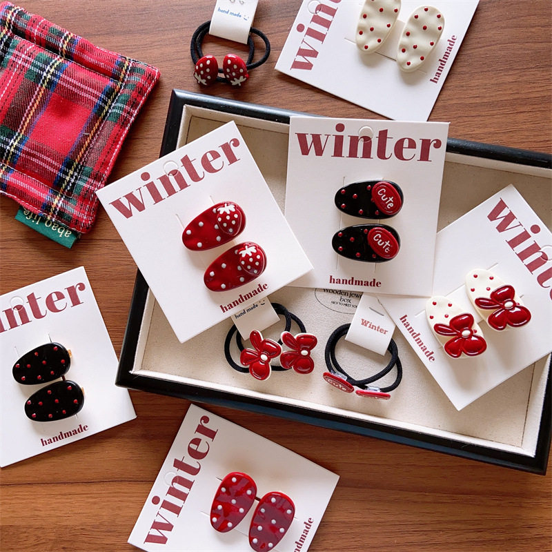 滴油印花小熊发夹无痕侧边夹diy