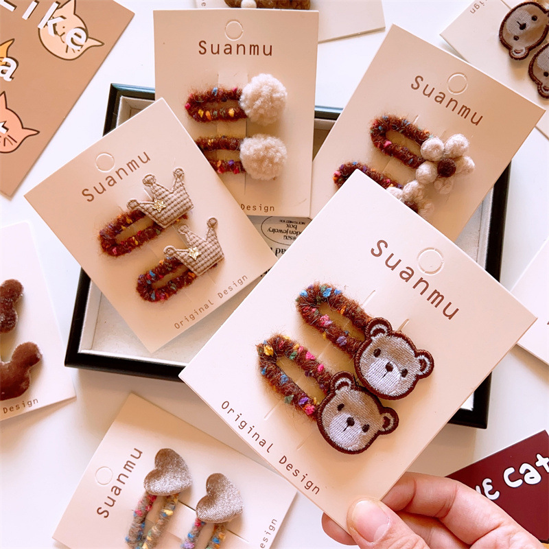 ins儿童秋冬新款奶咖色系发夹