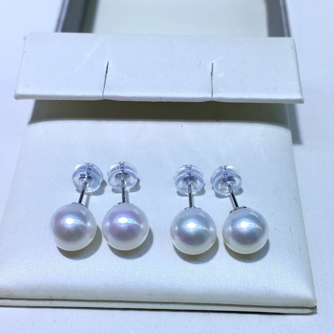澳白视觉天然淡水珍珠耳钉几乎无暇18k白金!