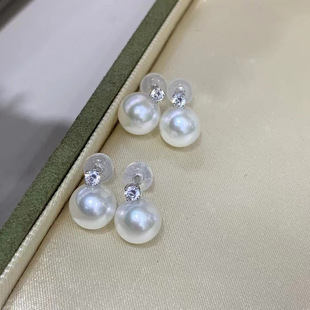 经典王妃小澳白皮光冷光淡水珍珠耳钉9-9.5mm