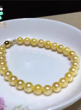 特价款 akoya金色海水珍珠手链 强光 羽皇淡金色手链
