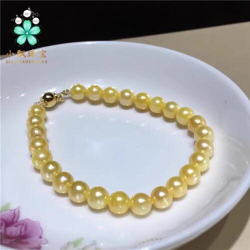 特价款 akoya金色海水珍珠手链 强光 羽皇淡金色手链