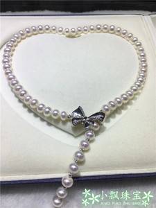 明星都戴的项链 8-9mm天然珍珠项链 近圆强光白色珍珠项链 锁骨链