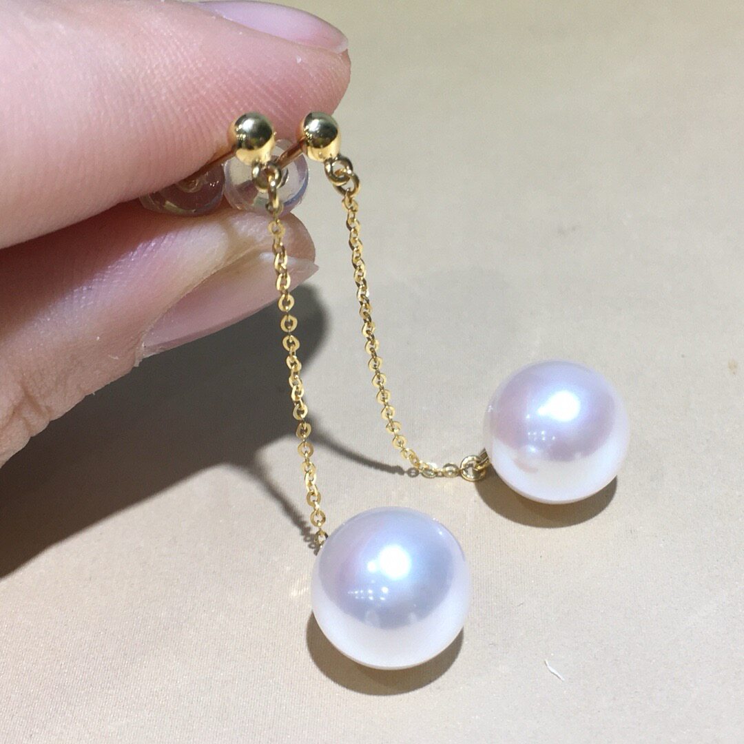 18k金珍珠耳线风在吹同款时尚气质8-8.5mm