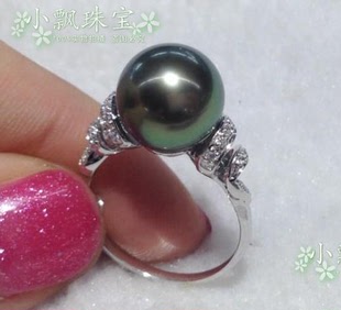 天然大溪地黑珍珠戒指 18K金螺旋天然海水珍珠戒指