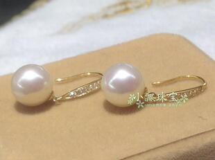 北海强光珍珠 18K金耳钩 天然珍珠耳环 精品白色珍珠耳钩