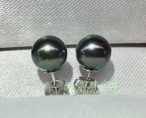 耳钉18金精美孔雀黑珍珠正雀绿