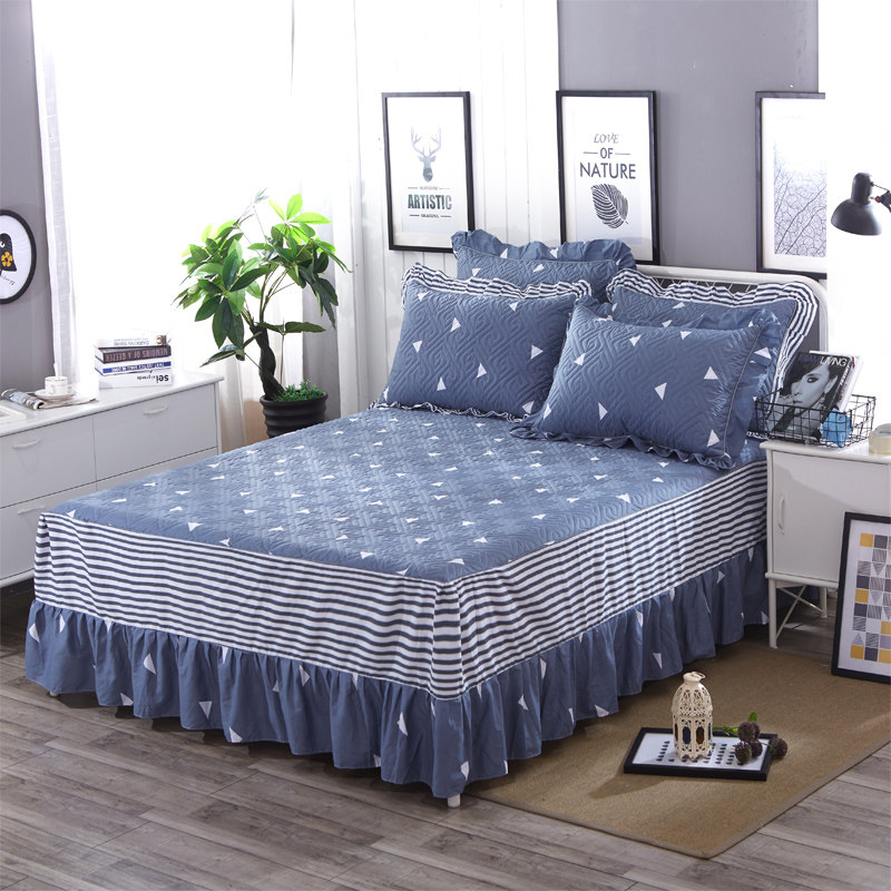 纯棉夹棉单件床罩床裙式 加厚保护1.5米1.8m防滑防尘全棉床套床单