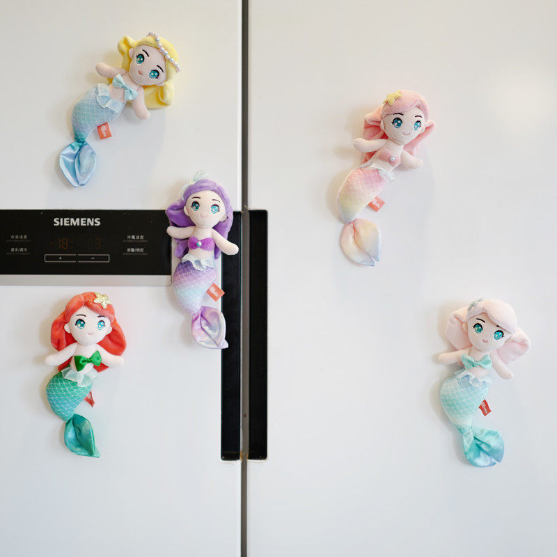 AMERICAN ANIME PLUSH REFRIGERATOR STICKERS CREATIVE MERMAID CARTOON REFRIGERATOR THREE-DIMENSIONAL DOLL HOME DECORATION MAGNET