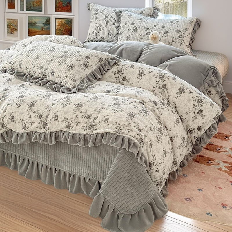 高端牛奶绒床盖三四件套榻榻米2025新款冬加厚加绒夹棉新型带裙边,床上用品,床品套件/四件套/多件套,淘宝优惠券,粉丝福利购,淘宝优惠卷