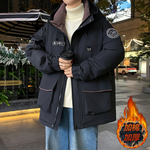 棉衣男孩青少年初高中学生大童港风帅气百搭连帽冬季 棉服袄子外套